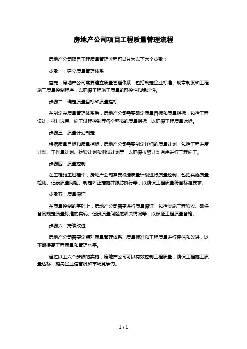 房地产公司项目工程质量管理流程