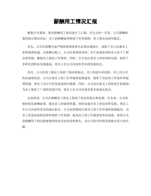 薪酬用工情况汇报