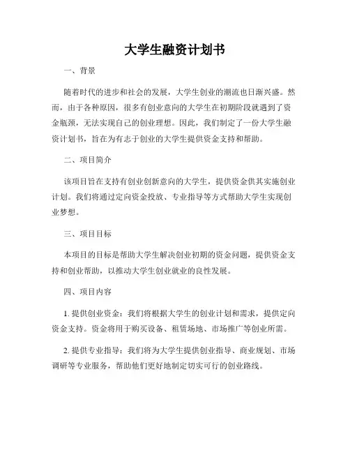 大学生融资计划书