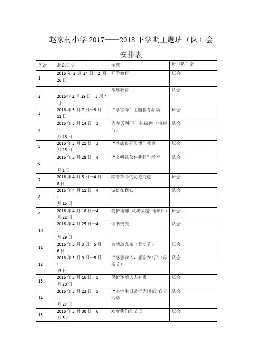 主题班队会安排表