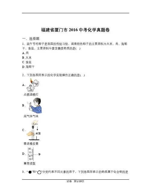 2016年福建省厦门市中考化学试卷(含解析)