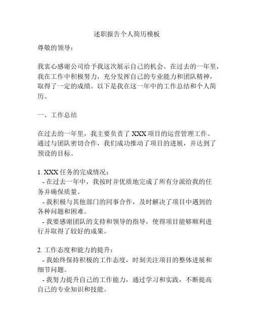 述职报告个人简历模板