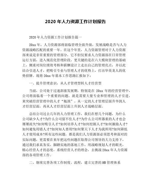2020年人力资源工作计划报告