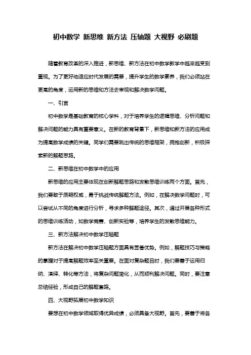 初中数学 新思维 新方法 压轴题 大视野 必刷题