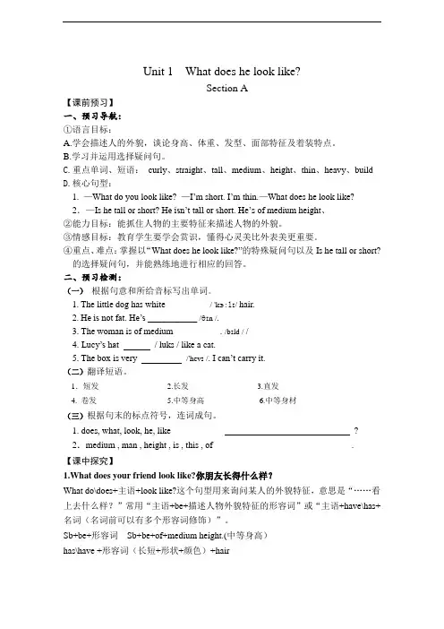 鲁教版英语七年级上Unit1  what does he look like SectionA(6)