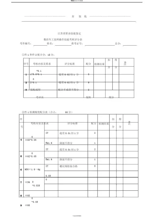 数控车工技师操作技能考核评分表