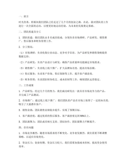个人创业团队工作总结