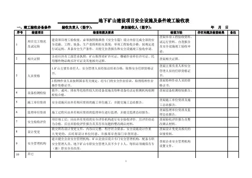 金属非金属地下矿山建设项目安全设施及条件竣工验收表