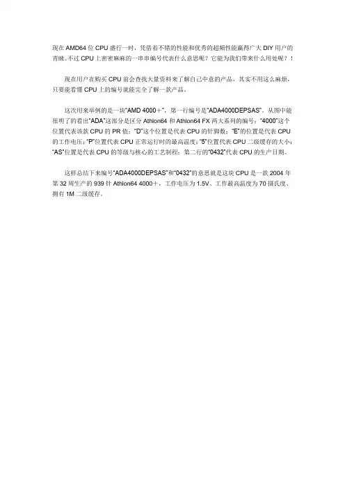 解读AMD 64位处理器编号和CPUid