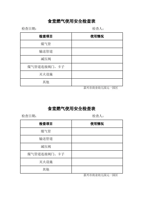食堂燃气使用安全检查表