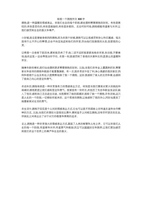 给我一个拥抱作文600字