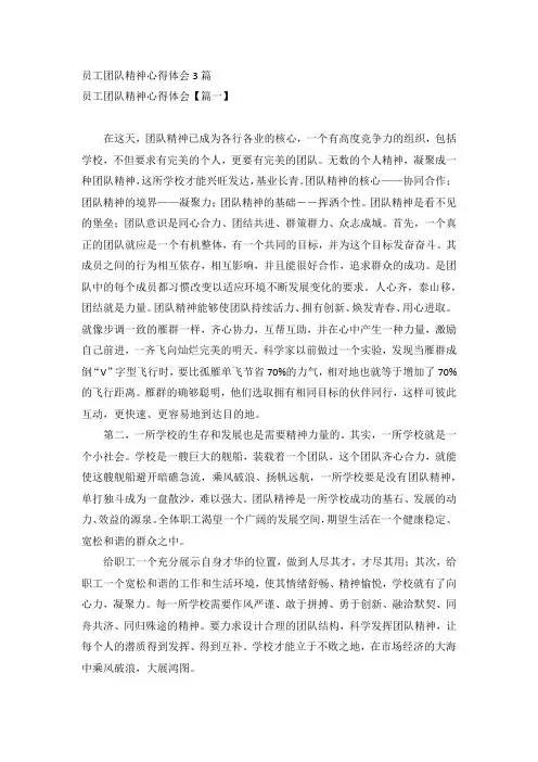 员工团队精神心得体会3篇