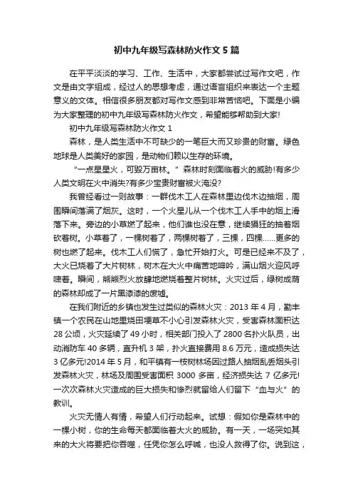 初中九年级写森林防火作文5篇