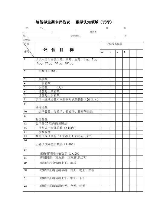 样本：培智学生期中评估表