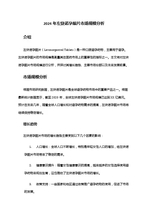 2024年左炔诺孕酮片市场规模分析