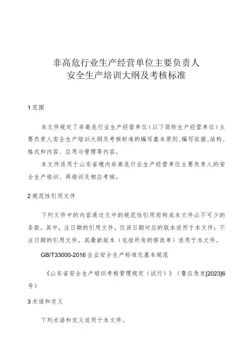 非高危行业生产经营单位主要负责人安全生产培训大纲及考核标准