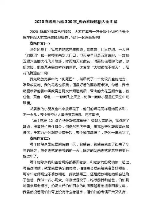 2020春晚观后感300字_观看春晚感悟大全5篇