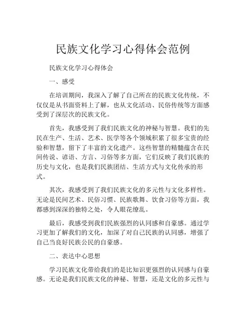 民族文化学习心得体会范例