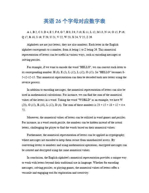 英语26个字母对应数字表
