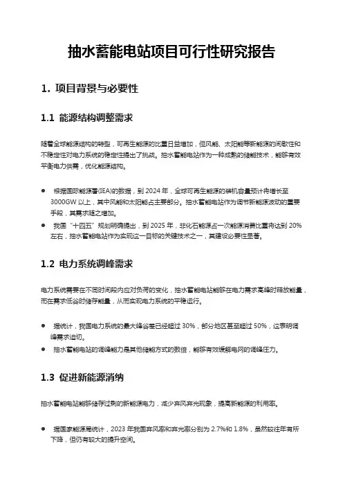 抽水蓄能电站项目可行性研究报告