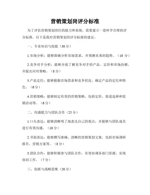 营销策划岗评分标准