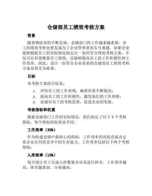仓储部员工绩效考核方案范文
