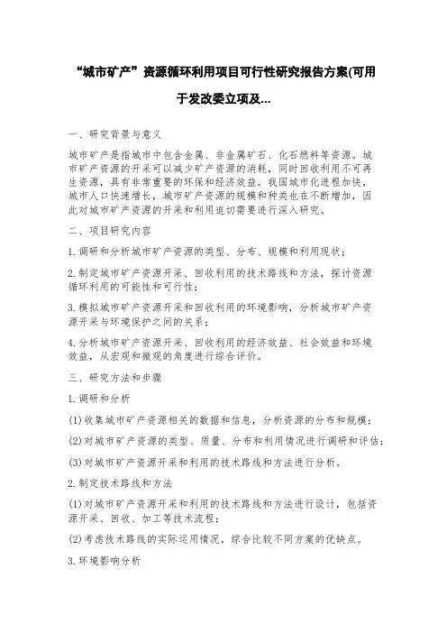 “城市矿产”资源循环利用项目可行性研究报告方案(可用于发改委立项及
