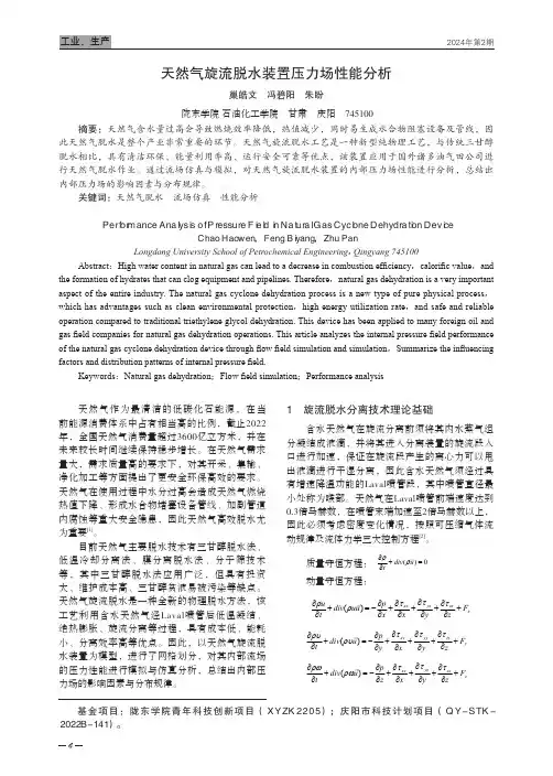 天然气旋流脱水装置压力场性能分析