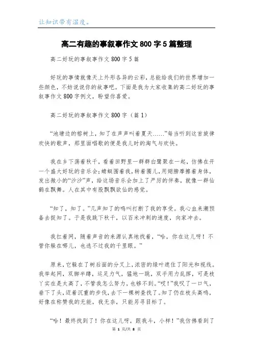 高二有趣的事叙事作文800字5篇整理