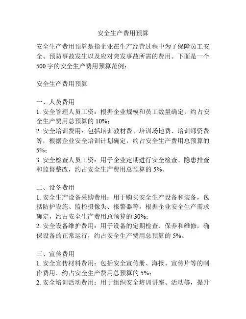 安全生产费用预算
