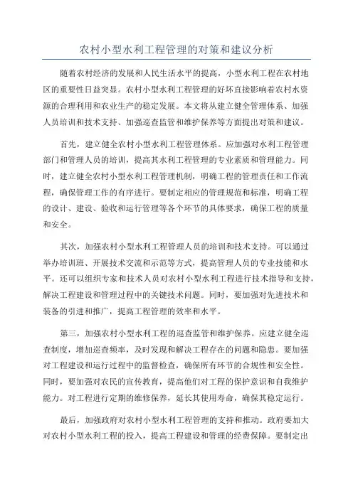 农村小型水利工程管理的对策和建议分析