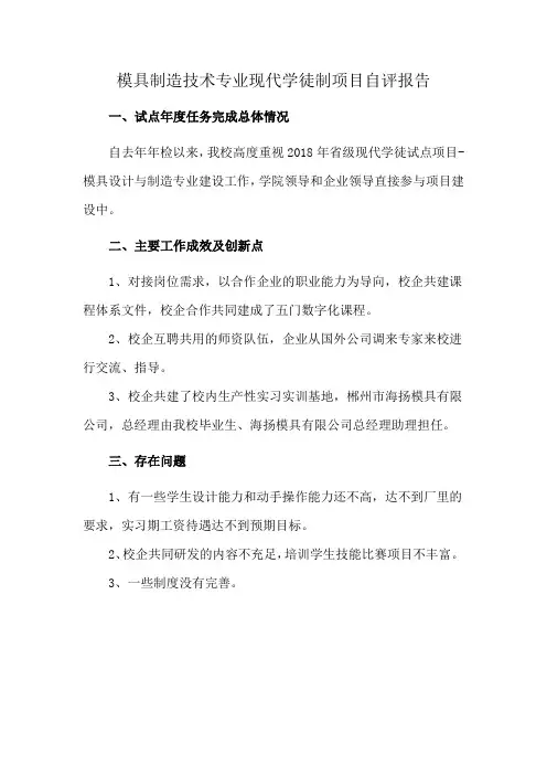 模具制造技术专业现代学徒制项目自评报告