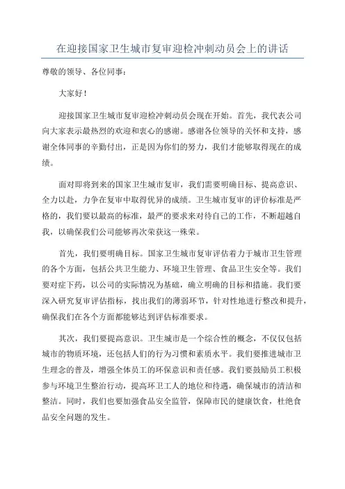 在迎接国家卫生城市复审迎检冲刺动员会上的讲话