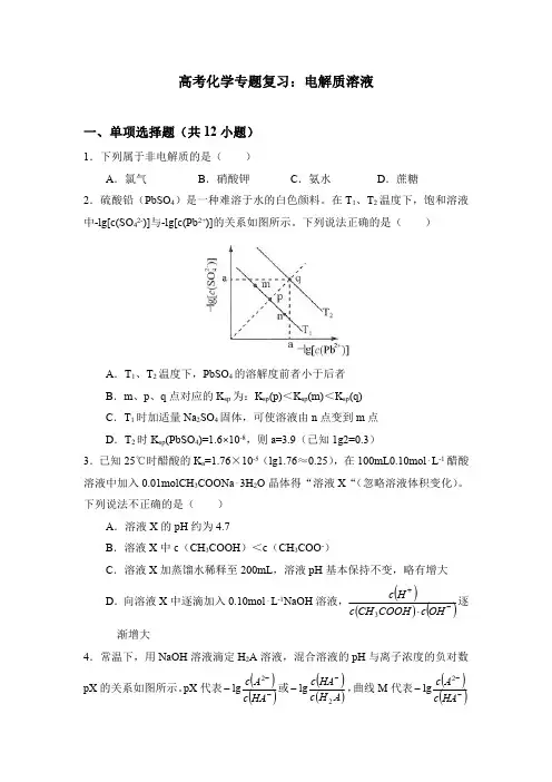 高考化学专题复习：电解质溶液