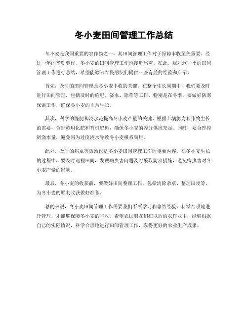 冬小麦田间管理工作总结