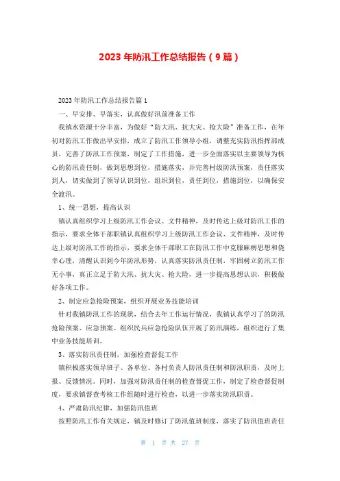 2023年防汛工作总结报告(9篇)