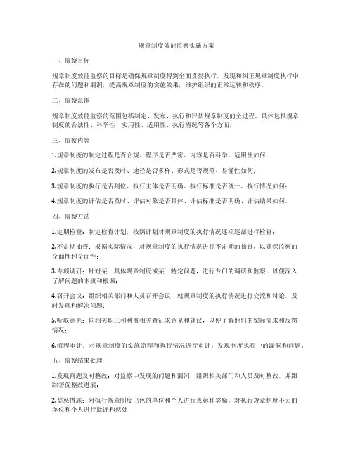规章制度效能监察实施方案