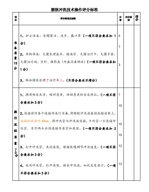 膀胱冲洗操作流程及评分标准