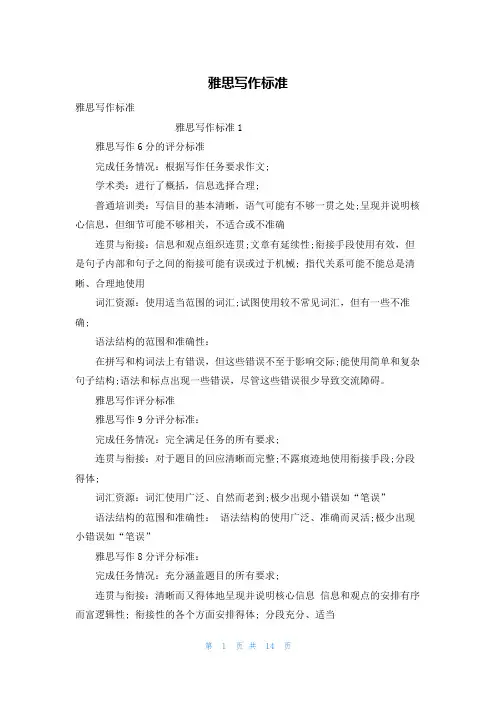 雅思写作标准