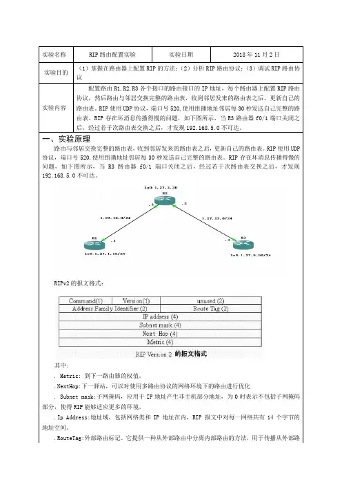 计算机网络RIP路由配置实验