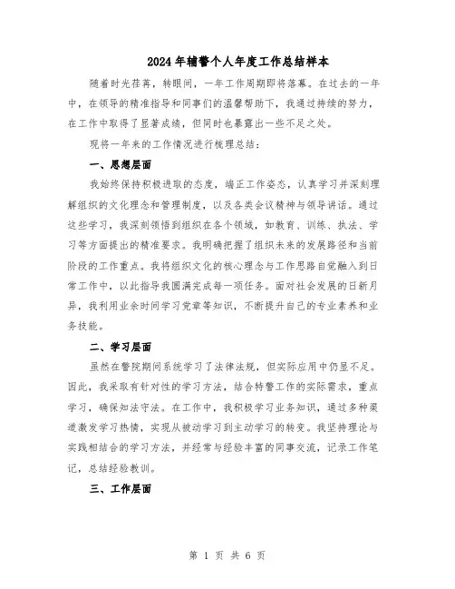 2024年辅警个人年度工作总结样本（3篇）