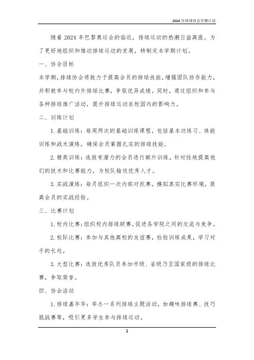 2024年排球协会学期计划