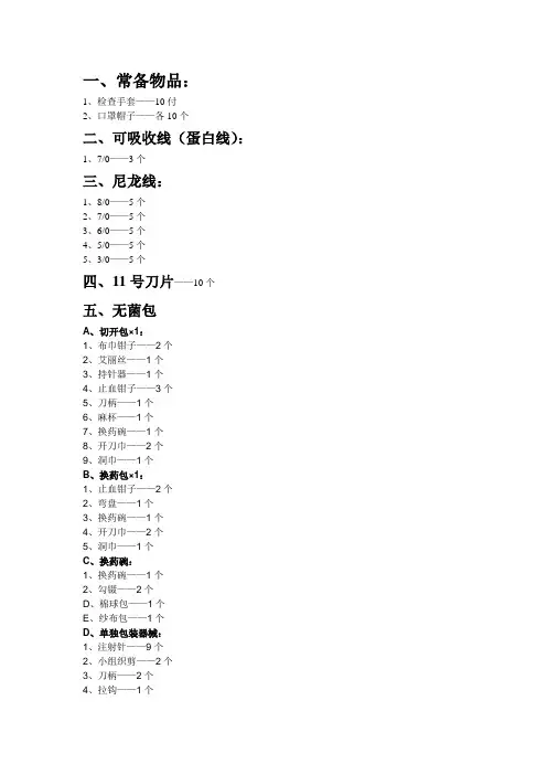 美容医院常备物品及药品