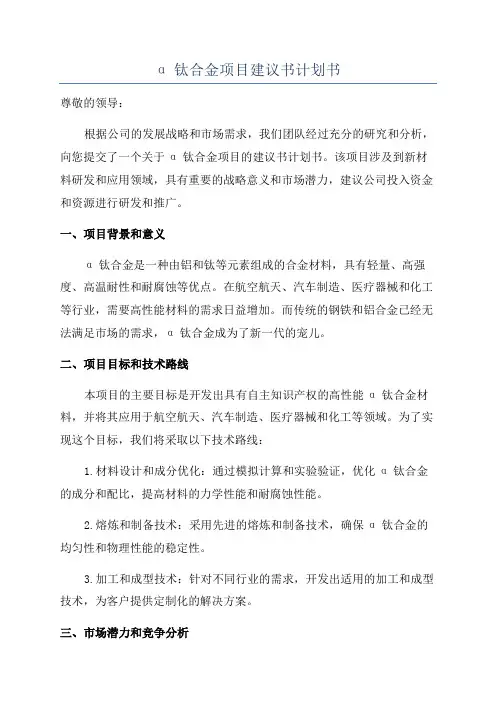 α钛合金项目建议书计划书