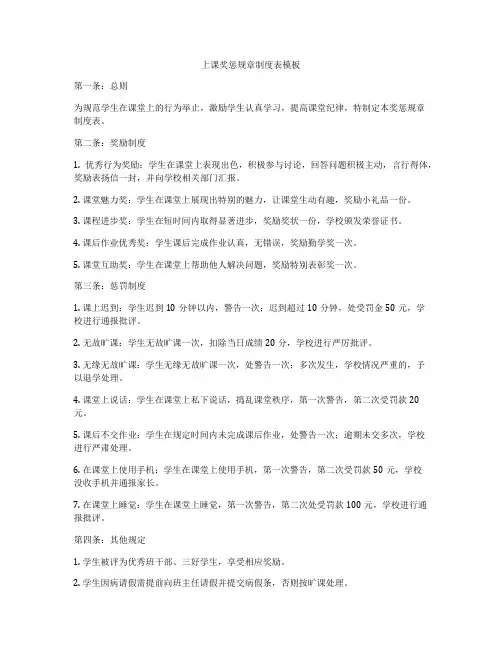上课奖惩规章制度表模板