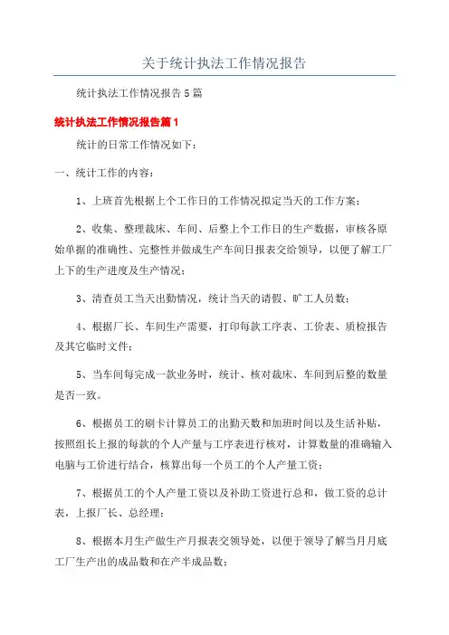 关于统计执法工作情况报告