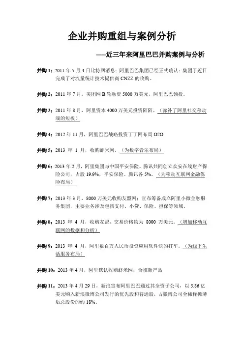 阿里巴巴并购重组与案例分析