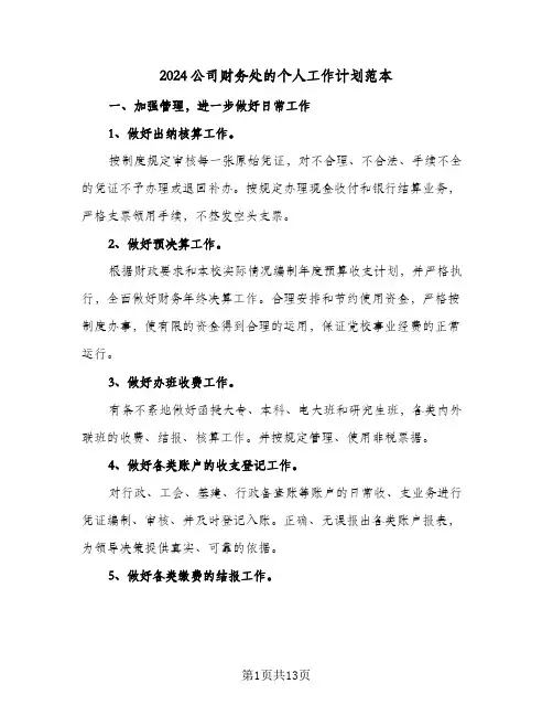 2024公司财务处的个人工作计划范本（6篇）