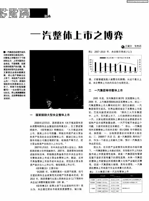一汽整体上市之博弈