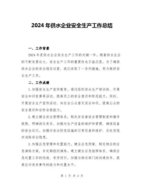 2024年供水企业安全生产工作总结